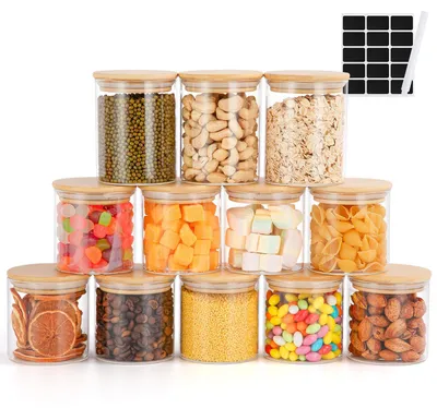 12 Vorratsgläser mit Bambusdeckel, 3x400 ml + 9x300 ml, luftdicht