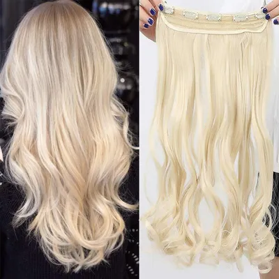 Image de Extensions à clipser, ondulées, 73 cm, blond, en fibre synthétique, 1 pièce, avec 5 clips