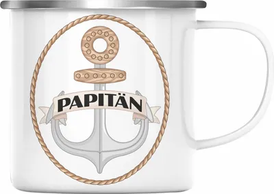Produktbild von Trendation - Emaille Tasse für Segler Geschenke Männer Emaille Tasse Geschenkideen Zubehör Gadgeds Segeln Lustig Anker Grafik Kapitän Papa (Silber)