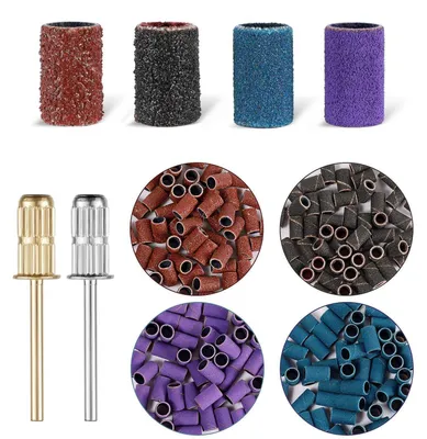 Image de Embouts pour fraiseuse à ongles, 200 pièces, grains 80/120/180/240, avec 2 forets à ongles