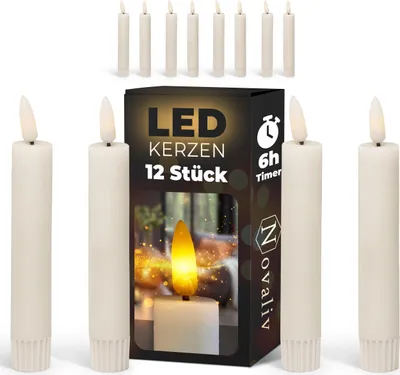 Produktbild von LED Stabkerze mit Timerfunktion 12er Set - Weiße Stabkerze LED bewegliche Flamme Timer - 12,5cm Höhe für 2,2cm Durchmesser / 2 AAA Batterien notwendig - true glow LED Kerzen Stabkerze