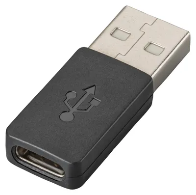 Produktbild von HP Poly USB-C auf USB-A Adapter – Schwarz, kompakter Steckeradapter