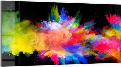 Produktbild von DEQORI Glasbild Echtglas 100x50 cm 'Zusammenknall Farbpuder' Wandbild Bild modern Deko