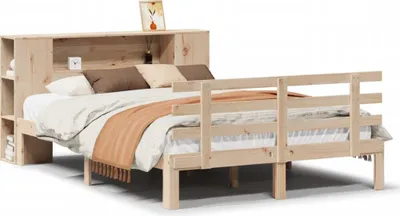 Produktbild von vidaXL Massivholzbett mit Regal ohne Matratze 135x190 cm Kiefer