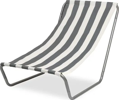 A striped beach chair on a white background.
