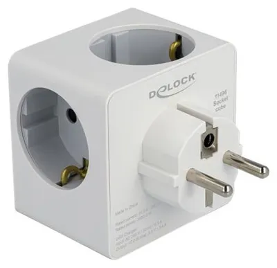 Imagen del producto de Delock 11496 DELOCK Steckdosenwürfel 3-fach mit Kindersicherung und USB