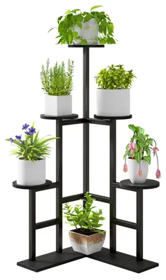 Produktbild von 6-stufiger Pflanzenständer aus Holz, Blumenständer, 108 cm hoch, Blumenregal, Pflanzenregal für mehrere Pflanzen, mehrstufiger Eckpflanzenständer für drinnen, Balkon, Garten, schwarz TMJ072B
