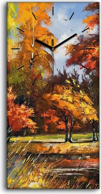 Produktbild von Küche Wohnzimmer Wand Leinwand Uhr 30x60 Gemälde Wald Bäume Herbst Natur - schwarze Hände