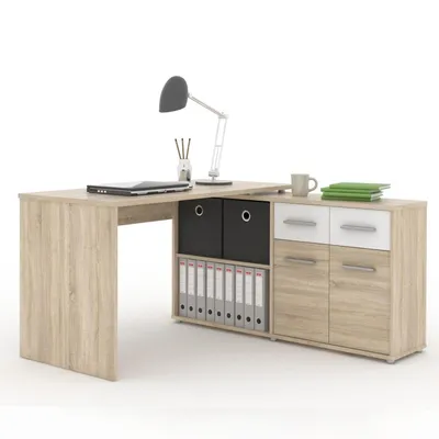 Obrázek produktu pro Kondela Rohový PC stolek Rafael New - dub sonoma / bílá