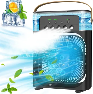 Produktbild von 4in 1 Tragbare Klimaanlagen – kleiner tragbarer leiser Luftkühler , USB Mini-Nebelventilator,3Einstellstufen, 360°-Einstellung, für Zuhause，Schwarz