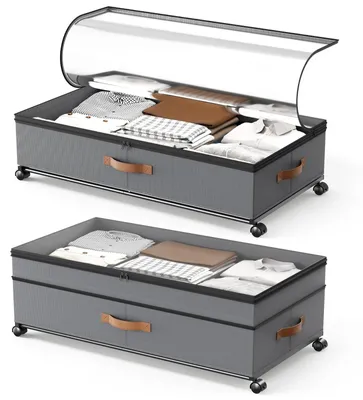 2er-Set Aufbewahrungsboxen unter dem Bett mit Rollen, 72 l