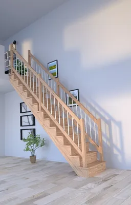 Produktbild von Holztreppe Lindos (Eiche) in gerader Ausführung-100 cm-Holz-Edelstahl Geländer-beidseitig-mit Setzstufen