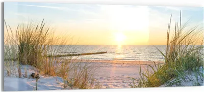 Produktbild von DEQORI Glasbild Echtglas 150x60 cm 'Abendsonne an der Ostsee' Wandbild Bild modern Deko