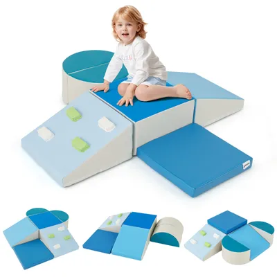 Produktbild von COSTWAY 6-Teiliges Schaumstoff-Kletterblock-Set, leichtes Weiches Kletter- und Krabbelspielset mit Klettverschluss & dicker Schaumstofffüllung