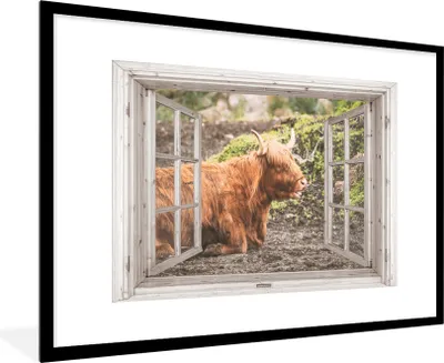 Produktbild von MuchoWow® Gerahmtes Poster Schottische Highlander - Ansicht - Natur - Pflanzen 90x60 cm - Poster mit Schwarzem Bilderrahmen Wandposter Rahmen Foto Bilder - Wanddekoration - Fotos