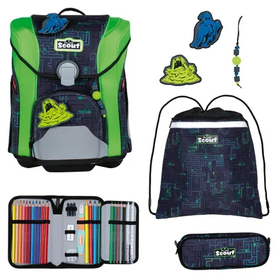 Imagen del producto de Scout mochila escolar Basic Micro Set 4 piezas Monster Labyrinth verde neón