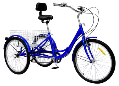 Produktbild von 24 Zoll Dreirad, Faltbares Fahrrad mit Einkaufskorb und Rückenlehne, Manuelle Klingel für Erwachsene und Senioren, 7 Gänge, Blau