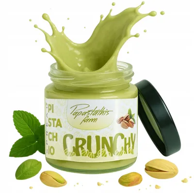 Produktbild von Pistaziencreme Crunchy 250 g – Griechische Pistazienpaste mit Stückchen, vegan & ohne Palmöl