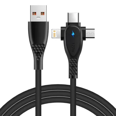 Produktbild von 5-teiliges 120-W-3-in-1-USB-Ladegerät Schnellladekabel Typ C Micro IOS Multi-Ladekabel für iPhone Huawei Samsung USB-Kabel 1,5 m