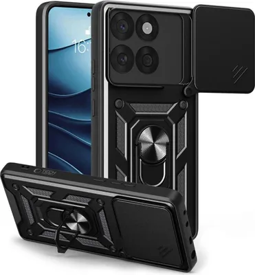 Image de Hybrid Armor Camshield Bumper Housse de téléphone portable avec anneau compatible avec Motorola Edge 60 Fusion Noir