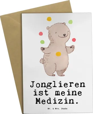 Produktbild von Mr. & Mrs. Panda Grußkarte Bär Jonglieren - Weiß - Geschenk, weihnachtskarten, hochzeitskarten, Artistik, osterkarte, Zirkus, Jongleur, Grußkarten, einladungskarten