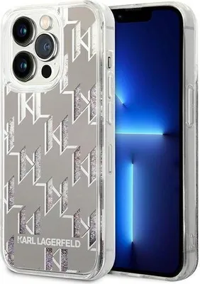 Produktbild von Karl Lagerfeld Hard Cover Liquid Glitter Monogram Silver, für iPhone 14 Pro Max, KLHCP14XLMNMS