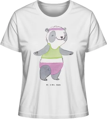 Produktbild von Mr. & Mrs. Panda Damen Oberteil Panda Aerobic Größe S - Weiß - Geschenk, shirt, T-Shirt, Fitness, Fitnessstudio, Basic, Sommershirt