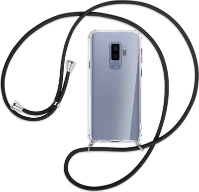 Produktbild von Handykette Backcover-Schutzhülle mit Band (Metall silberfarben) für Samsung Galaxy S9+ / S9 Plus - schwarz