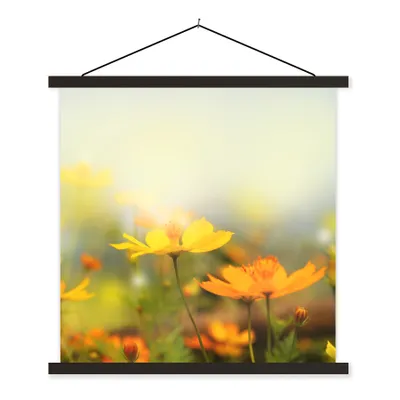 Produktbild von MuchoWow® Textilposter Blumen - Landschaft - Gelb 90x90 cm mit schwarzem Rahmen - Magnetisches