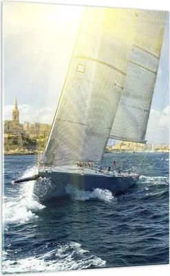 Produktbild von Bilder auf glas - Einteilig - Yacht Meer Welle - 70x100cm - Glasbilder - Wandbilder - Bilder - zum Aufhängen bereit - Wanddekoration aus Glas - Glas Bilder - Wandbild auf Glas - GPA70x100-4038