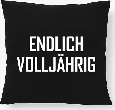 Produktbild von Huuraa Kissen Endlich Volljährig Schriftzug 40x40cm mit Füllung Black Baumwolle Dekokissen Geschenkidee