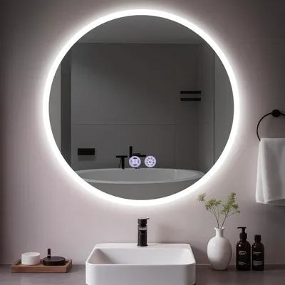 Image de ZMH Éclairage pour miroir de salle de bain Miroir de salle de bain rond 70 cm Miroir LED tactile à intensité variable  Éclairé Fonction anti-buée Miroir rond pour salle de bain