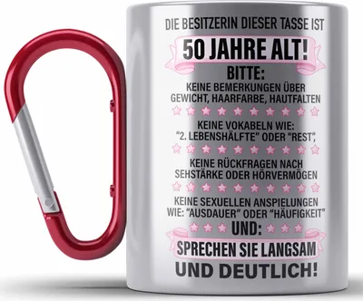 Produktbild von Trendation - 50. Geburtstag Frauen Edelstahl Tasse Karabiner Geschenk Geschenkidee 50er Geburtstag Spruch Perfektion Mama Mutter Lustiger Spruch Witzig (Rot)