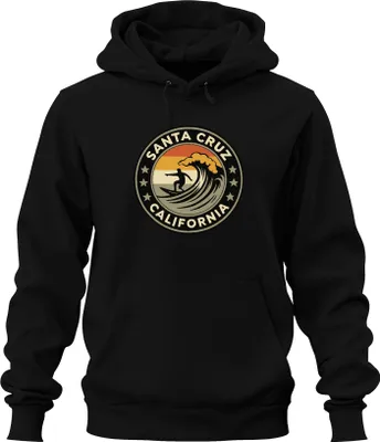 Produktbild von Santa Cruz California Surfer Welle Retro Strand Küste Vintage Uni Hoodie Kapuzenpullover, Schwarz, S
