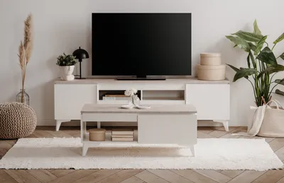 Produktbild von Wohnzimmer-Set >Bertrix< in Sandstein / weiß - 177x51,5x40cm (BxHxT)