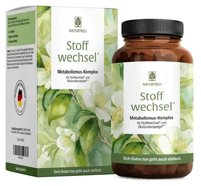 Produktbild von Metabolismus Komplex mit Grünem Tee, Cholin, Chrom, Garcinia Cambogia, Bittermelone & Spargel - STOFFWECHSEL - 120 vegane Kapseln - NATURTREU®