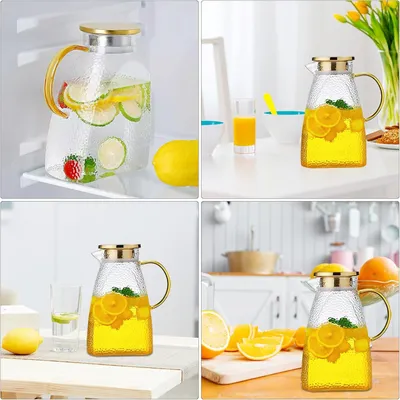 Zdjęcie produktu dla Szklana karafka z pokrywką 1,8 l - Szczelny dzbanek - Duża karafka na mrożoną herbatę - Dzbanek na wodę z borokrzemowego szkła do wody i soków