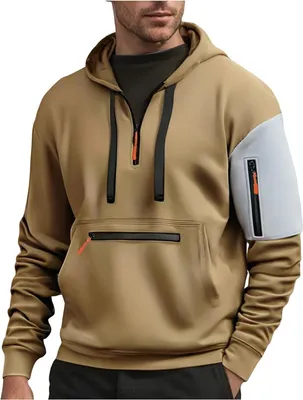Produktbild von ASKSA Hoodie Herren Pullover Langarm Sweatjacke Kapuzenpullover Farbblock der aermel Sweatshirt,Khaki,L