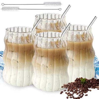 4 Latte-Macchiato-Gläser 500 ml mit Strohhalmen & Bürsten