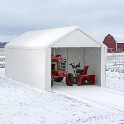 Productafbeelding van YARDIN 3MX6M voertuigcarport, gemaakt van verzinkt staal, met waterdicht PE-doek, snelle montage zonder gereedschap, verkrijgbaar in verschillende maten. Kleur: wit