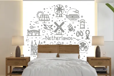 Produktbild von MuchoWow® Fototapete für Wohnzimmer oder Schlafzimmer Wandtapete Vinyl Motivtapete Amsterdam - Symbole - Niederlande - 350x350 cm - Schlafzimmertapete