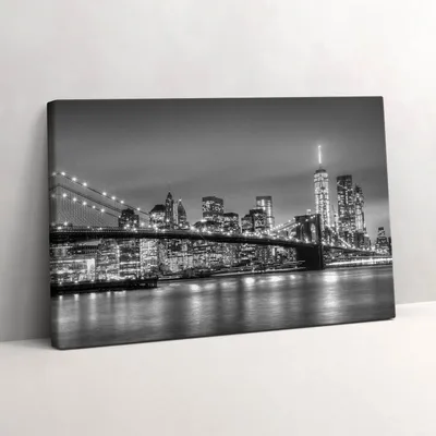 Produktbild von New Yorker Brooklyn Bridge bei Nacht – Leinwandbild Wandbild – 60x40 cm – Leinwandbilder – Wandbilder – Schlafzimmer – Flur
