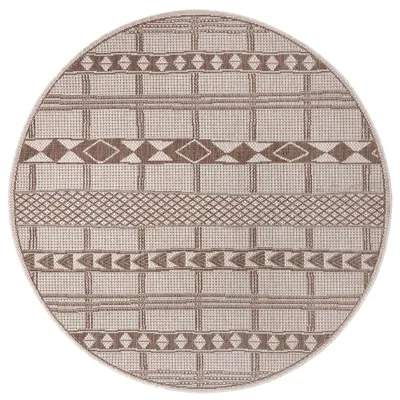 Zdjęcie produktu dla Dywan okrągły na taras 160cm, płasko tkany beżowo kremowy wzór boho