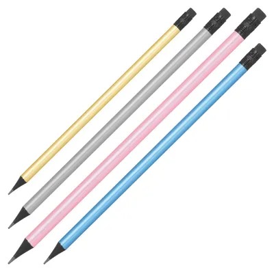 Produktbild von 4 Bleistifte mit Radierer / HB / ohne Herstellerlogo / 4 metallic Farben