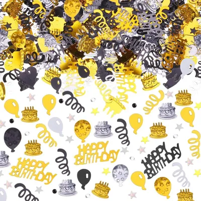 Produktbild von Happy Birthday Konfetti Tischdeko Geburtstag, Konfetti Geburtstag Deko, Streudeko Geburtstag Schwarz Gold Junge Mädchen,Konfetti Geburtstag Confetti Dekoration für Hochzeit Jubiläum Partydekorationen