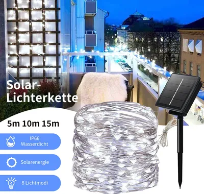 Produktbild von 10 M Solar Lichterkette Lichtschlauch LED Lichterkette 8 Lichtmodi Party Garten Innen Außen Deko Weihnachtsbeleuchtung