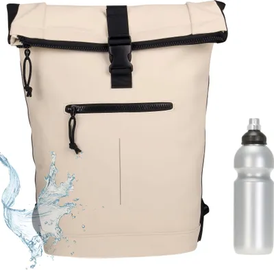 Produktbild von Rucksack Damen Mädchen aus Plane Time Bag Mart Kurierrucksack Roll-top Freizeitrucksack Sport Fitness Reise Laptoprucksack backpack  A4 Large New Rebels Fahrrad e bike 511135 53 Beige Sand Nude + Flasche