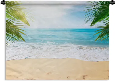 Produktbild von MuchoWow® Wandteppich Wandbehang Strand - Sand - Meer - Palme 90x67.5 cm Tapisserie Dekoration Wandtuch - Fototeppich - Wand-Skulpturen