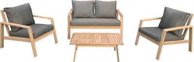 Produktbild von Gartenmöbel aus Akazienholz 4-Sitzer GILI - graue Kissen