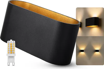 Produktbild von SSC-LUXon JOBERO Wandleuchte Innen schwarz - Wandlampe Gold Design Up Down Leuchte inkl. 1x G9 LED Leuchtmittel warmweiß 3W